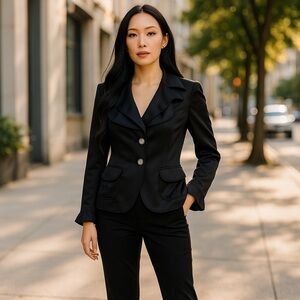 ESCADA Women’s Size 40 Black Collared Flap Pocket Long Sleeve Jacket